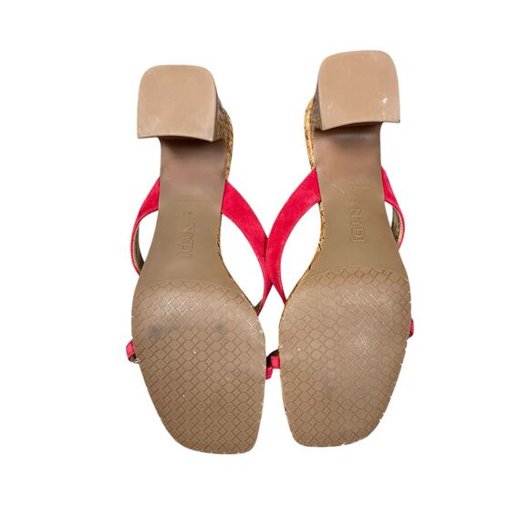 NYDJ Glam Strappy Sandals Women's 10 Wide Block Heel Red Slip-on Dainty Nautical - Picture 6 of 11